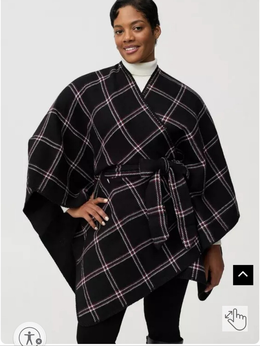 🆕️🍂🍁TORRID BELTED PLAID RUANA-  BLACK / WHITE / BURGUNDY 🍁🍂